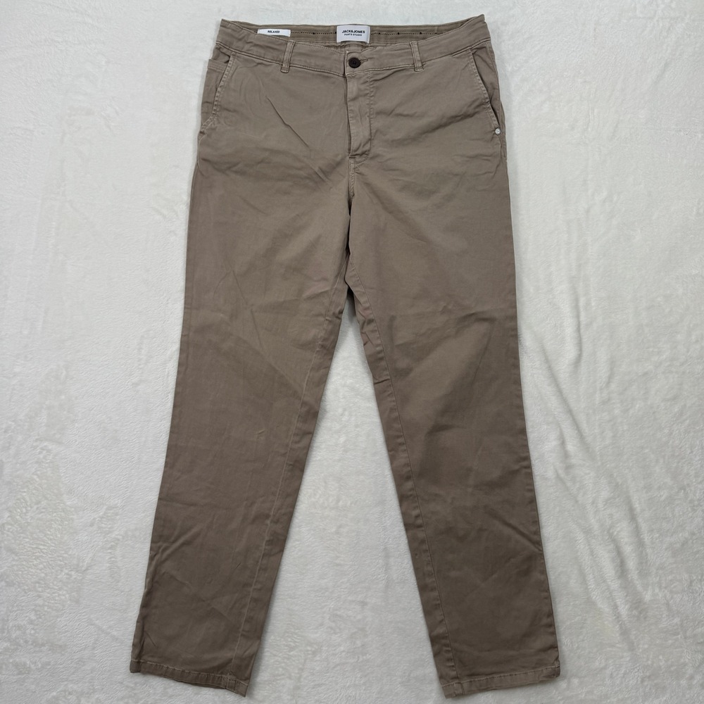 Jack & Jones Chino Pants Mens 33/32 Tan JPSTOLLIE VANCE Relaxed Fit Cotton Blend